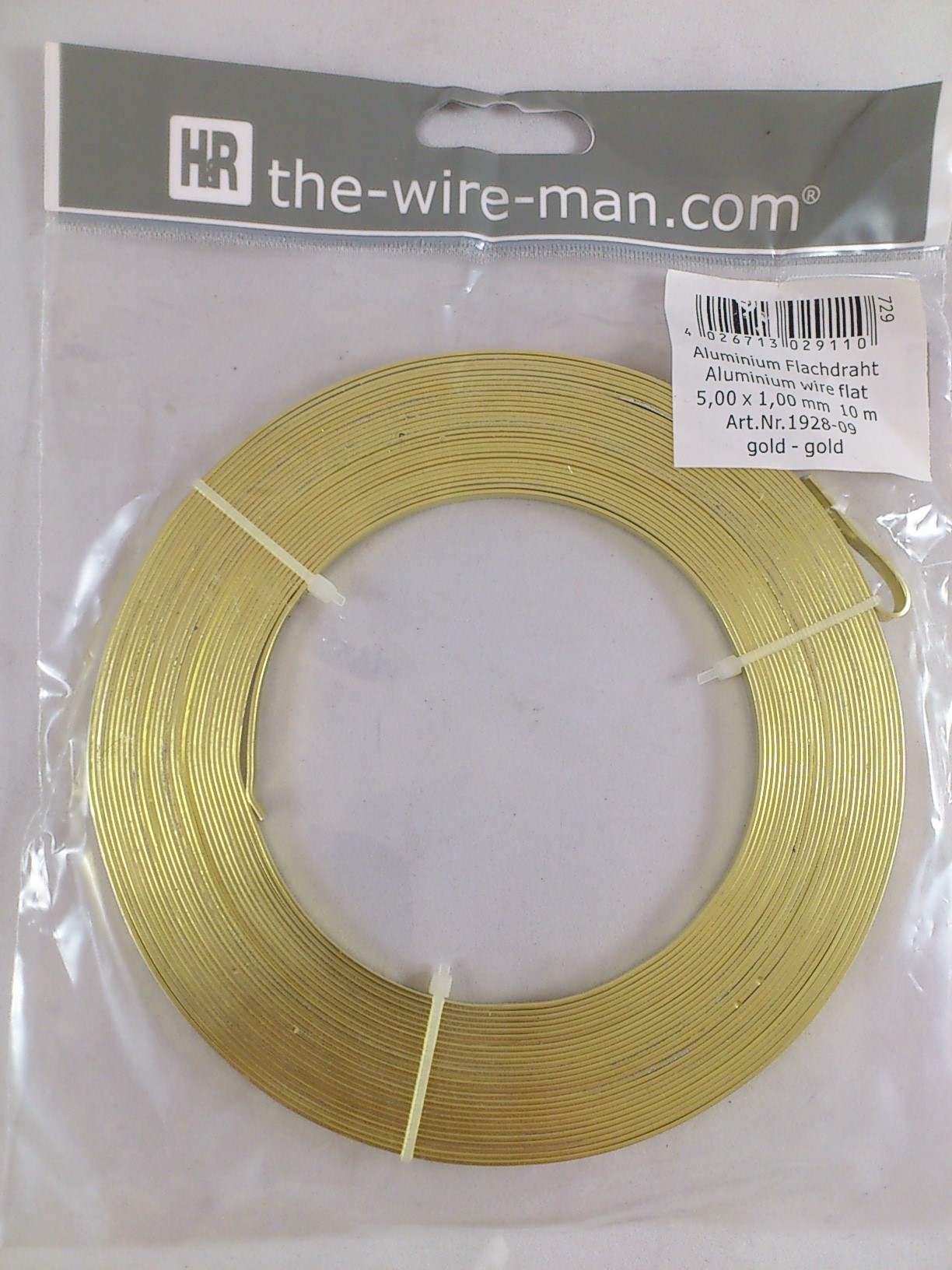 Aluminium wire flat 5mmx10m. gold